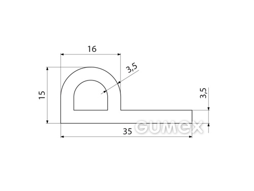 "P" Silikonprofil mit Loch, 35x15/3,5mm, 60°ShA, -60°C/+180°C, transparent, 
